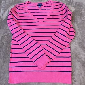 Tommy Hilfiger V Neck Striped Long Sleeved Sweater